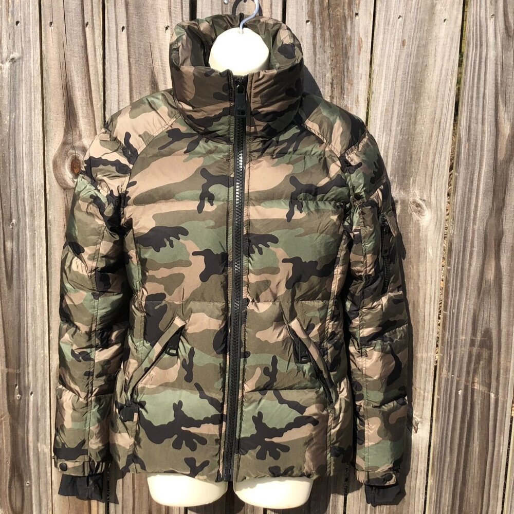 SAM. Medium Camo Jacket Puffer Down Bomber Freestyle Zip Quilted Green Brown Tan - Picture 8 of 16